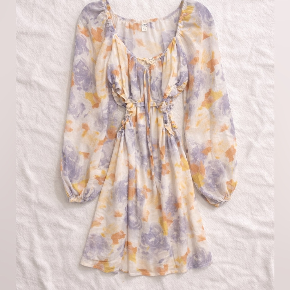 Privy Floral Cottagecore Mini Dress Small Puff Sleeve Pastel Boho Romantic